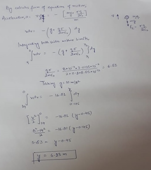 er calculus fom 어 equat, ons or motor, Acceleration, a : ve - [Y+ ] 30 vdv. -16.BL I cly 0.4S 14 -045) Y6.23 m