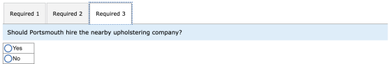 Required 1 Required 3 Should Portsmouth hire the nearby upholstering company? O No