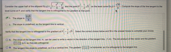30 6 9 Compute the slope of the line tangent to the 36 Consider the upper half of the ellipsoid f(x,y) = and the point P on t