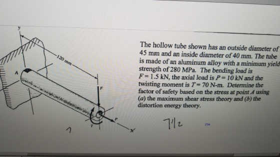 The hollow tube shown has an outside diameter of 45 mm and an inside diameter of 40 mm. The tube is made of an aluminum alloy