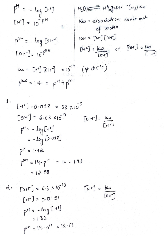 I water Н,01) гні-три гConj} ka) -log [н] [ht] = 10 PH Kwa disocation const out pot = log Гон) kira (4+] [or] [н]: kus [ou]