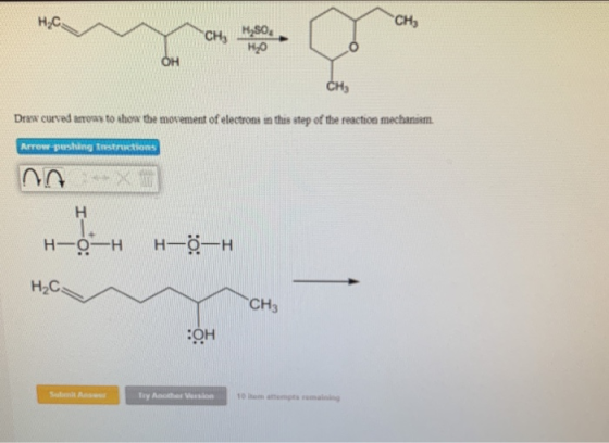 CH н.. CH MSO он CH Draw curved arows to show the movement of electrons in this step of the reaction mechaniam Arrow-pushing