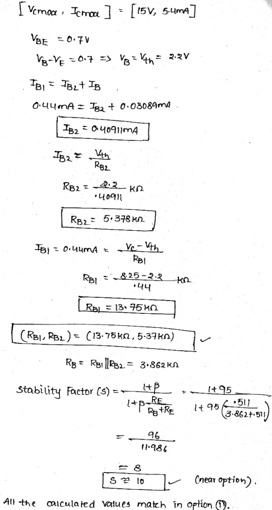 Ivemax Icmon ] = [15V, 5.uma] VBE = 0.7V VB-VE = 0.7 = V₂ = 4th = 2.2V IB IB 2t IB 0.44MA TB2 + 0.03089mA TB2 = 0.40911MA IB2