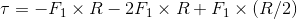 \tau=-F_1\times R-2F_1\times R+F_1\times (R/2)