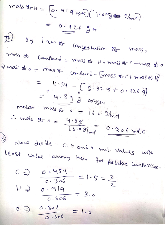 mass&GH = 5o. ala mat] [ 1.oogat laut) = 0.926 9H 7 By law of conservation of mass, mass of compound = mass of Ht mass of Ctm