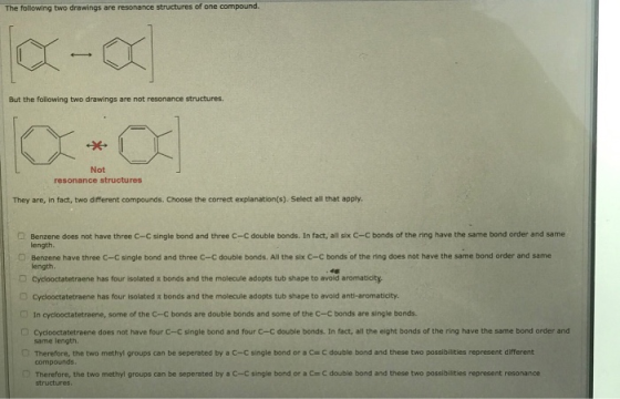 The following two drawings are resonance structures of one compound. a-o But the following two drawings are not resonance str