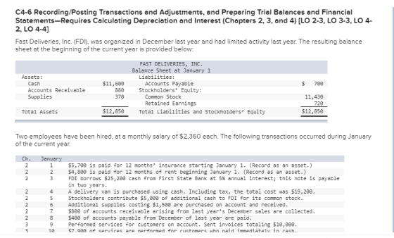 C4-6 Recording/Posting Transactions and Adjustments, and Preparing Trial Balances and Financial Statements-Requires Calculati