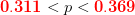 \mathbf{{\color{Red} 0.311}}<p< \mathbf{{\color{Red} 0.369}}
