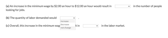 in the number of people (a) An increase in the minimum wage by $2.00 an hour to $12.00 an hour would result in looking for jo