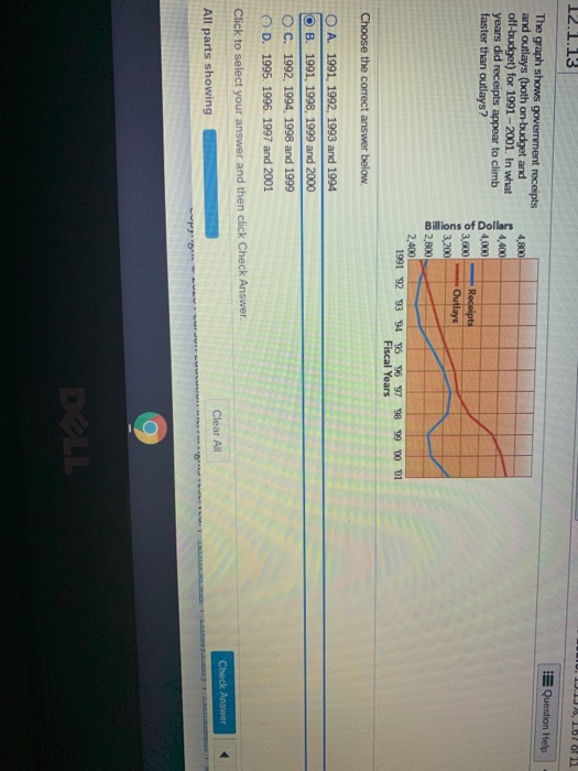 12.1.13 0.10.175, 1.07 of 11 Question Help The graph shows government receipts and outlays (both on budget and off-budget) fo
