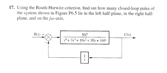 17. Using the Routh-Hurwitz criterion, find out how many closed-loop poles of the system shown in Figure P6.5 lie in the left