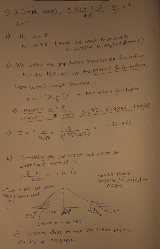 ax (sample meam 8t67449 +3 30 5 5 Dμ με 8 H LON(what we hane to uemarh ewhether diffens from& c) We know the populahon etamda