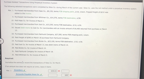 Purchase Related Transactions Using Perpetual Inventory System The 
