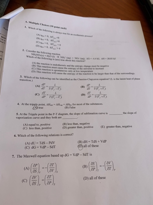 A. Multiple Choices (16 point each) 1. Which of the following is stro (A) , AS (B) 4. 0, AS (C) , AS (D) 4. 0, AS 2. Consider