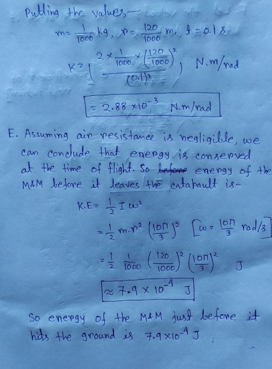 putting the values-rocks - kg, N=2 120 m, tzols ma 1000 1000 1120 12 1000 1000 KZ N.m/rad feitution 3 = 2.88 X10 N.m/rad E. A
