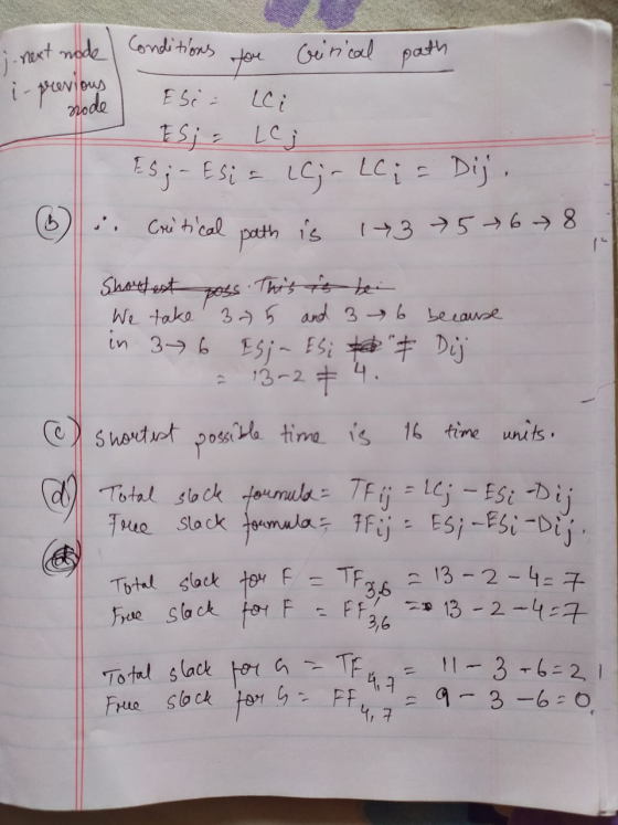 i previous srode next node | Conditions for Geirical path mode | Esi= LC; Esj= Lej Es; - Esi = LC;- LC ; = Dij. 6 . Critical