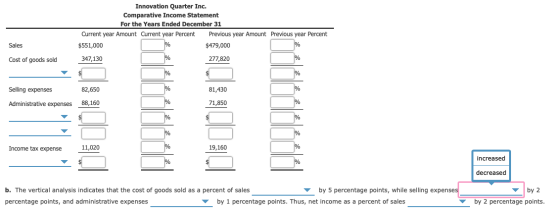 Innovation Quarter Inc. Comparative Income Statement For the Years Ended December 31 Current year Amount Current year Percent
