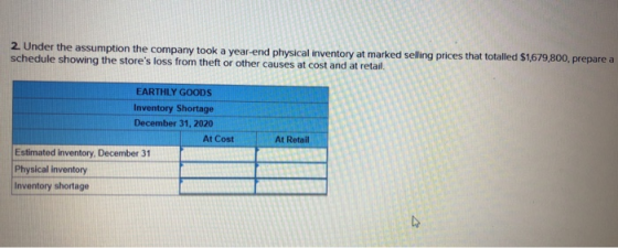 2. Under the assumption the company took a year-end physical inventory at marked selling prices that totalled $1,679,800, pre