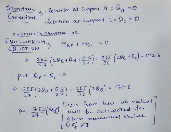 Boundary Conditions. . Rotation at support A = QA = 0 Rotation at support C = Qc = 0 CONTINUITY EQUATION OR EQUILIBRIUM. MBA