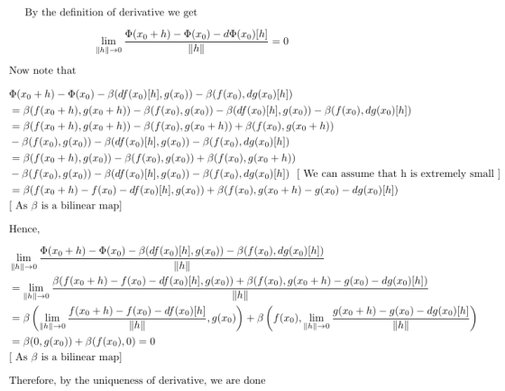 By the definition of derivative we get Ф(то + h) — Ф(то)- dФ(го) [h] lim ||||-+0 Now note that Ф(то + h) — Ф(то)- В(df (rо)h)