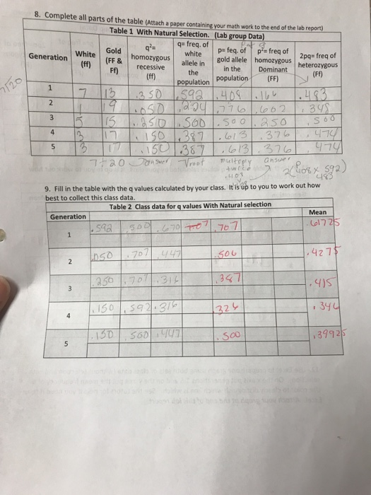 8. Complete all parts of the table (Attach a paper containing your math work to the end of the lab report) Table 1 With Natur
