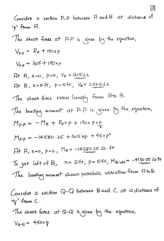 at distance of Consides a section P-p between A and B ips from A. The shear force at P.P is given by the equation, Vp-p = RA
