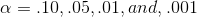 a = .10, .05,.01, and, .001