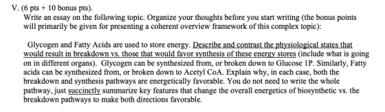 V. (6 pts + 10 bonus pts). Write an essay on the following topic. Organize your thoughts before you start writing (the bonus
