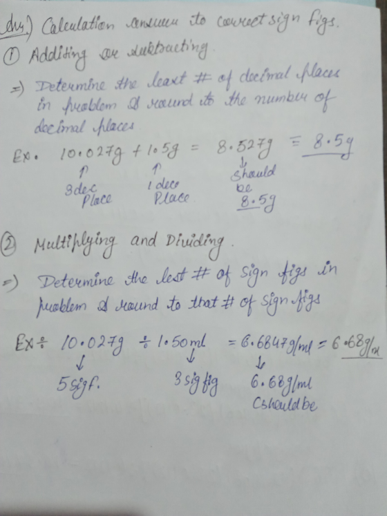 duy) Caleulation centrelee ito cooweet sign figs. * Additing que debtsueting. -) Determine the leaxt # of decimal places in p