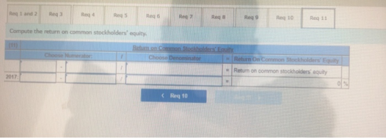 Compute the return on common stockholders equity. Choose Numer Reumon Common Stockholders Choose Denomina Return On Common S