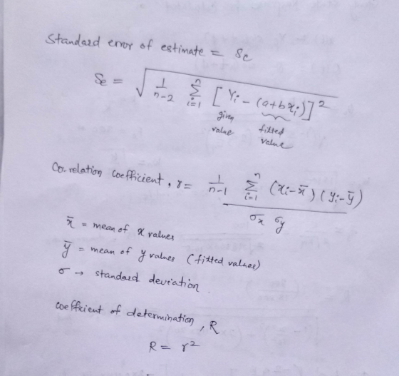 Standard enor of estimate Se Jo Â [ Y: - ce+b+c)] 2 given value fitted value Co-relation coefficient, 8= n-1 (4:- =) (9:-5) 5