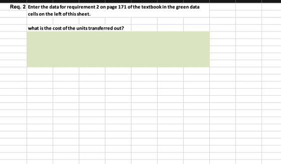 Req. 2 Enter the data for requirement 2 on page 171 of the textbook in the green data cells on the left of this sheet. what i