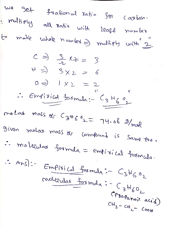 we get frational ratio for carbon. : multiply all ratio with least number to make whole number o multiply with 2 c = 3 x==3 H