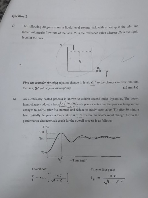 Question 2 a) The following diagram show a liquid-level storage tank with q, and qi is the inlet and outlet volumetric flow r