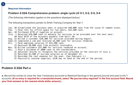 Required information Problem 3-32A Comprehensive problem: single cycle LO 3-1, 3-2, 3-3, 3-4 (The following information appli