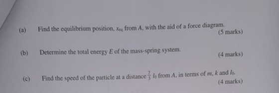 (a) Find the equilibrium position. Xog from A, with the aid of a force diagram (5 marks) (b) Determine the total energy E of