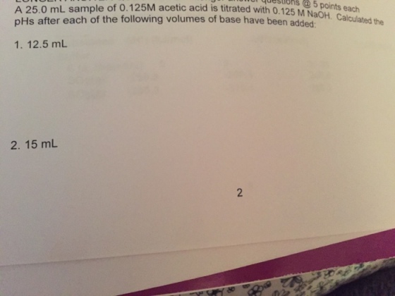 A 25.0 mL sample of 0.125 M acetic acid is titrate