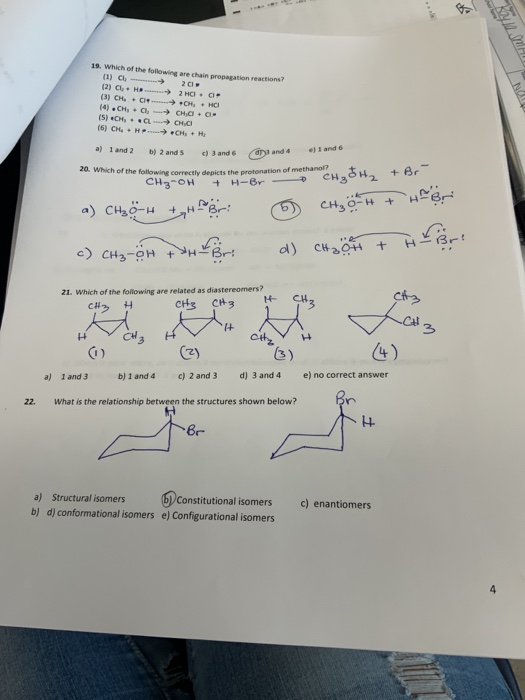 Kys 11. Which of the following are chain propagation (1) ► 2012 (2) C H - 2HCI. a (3) CH, Cle - CH, NO 14).CH, . ,- CHO (8) +
