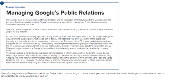 Required Information Managing Googles Public Relations Increasingly, there are new definitions of Public Relations and the I