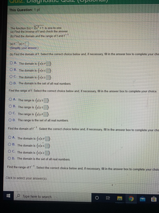 This Question: 1 pt -1 The function f(x) = 5 + 1 is one-to-one. (a) Find the inverse off and check the answer (b) Find the do