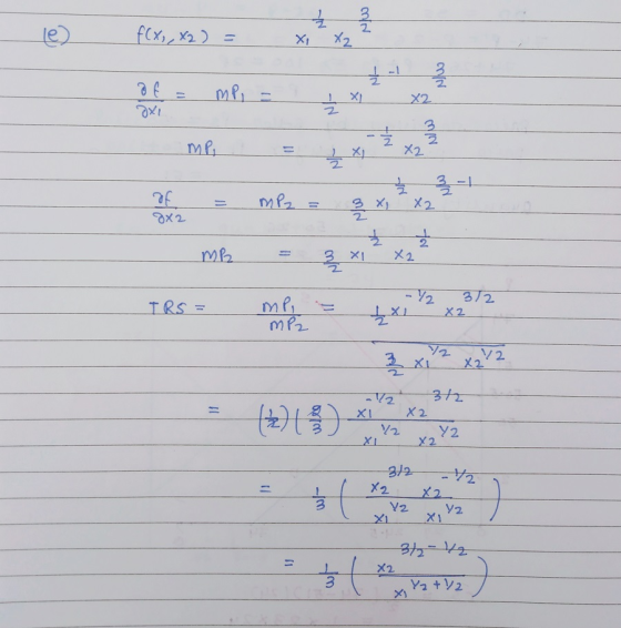 min le) f(x,,X2 ) = x مللي af = mpi = I xi 2X1 Z NW - mp = x² vw of = 8X2 MP TRS = mp2 = 3x1 = 3x1² x 2² -1/2 3/2 mp = txi 2