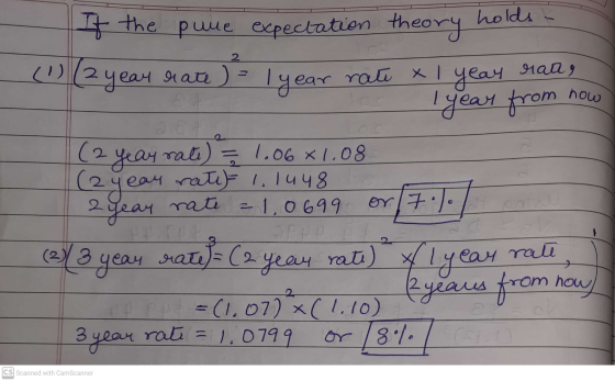 If the pune expectation theory holds- (!) (2 year aaa ) I year year 2 Майя You x Iyear from now (2 он тай) = 1.06 х 108 (2јеч