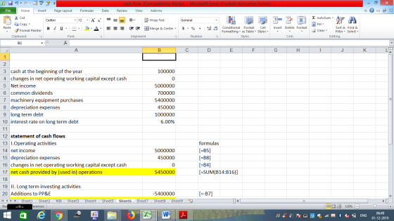 cash flow [Compatibility Mode] - Microsoft Excel (Product Activation Failed) Page Layout Formulas File Home Insert Data Revie