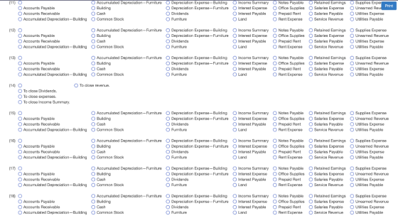 (11) O Accounts Payable Accounts Receivable O Accumulated Depreciation-Building O Accumulated Depreciation - Furniture Buildi