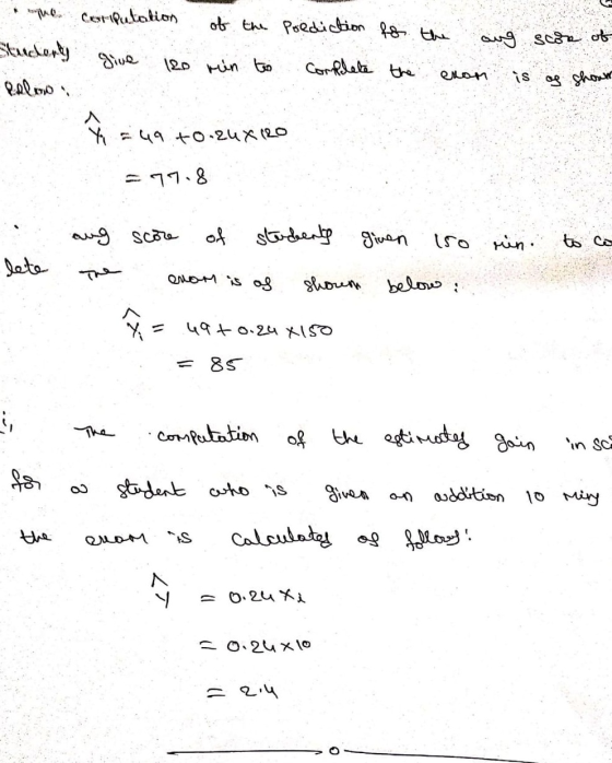 pe corputation of the Poediction for give Stuckery Pelowo 120 the aug score of exam is os shown min to complete the =ua +0.24