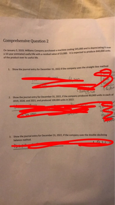 Comprehensive Question 2 h adamachine costing $45,000 and is depreciating it over e of 000 is expected to produce 840,000 uni