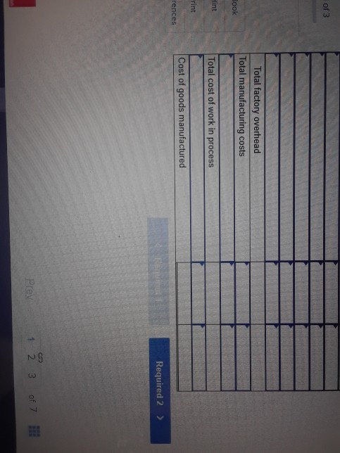of 3 Total factory overhead Total manufacturing costs Sook Hint Total cost of work in process rint Cost of goods manufactured