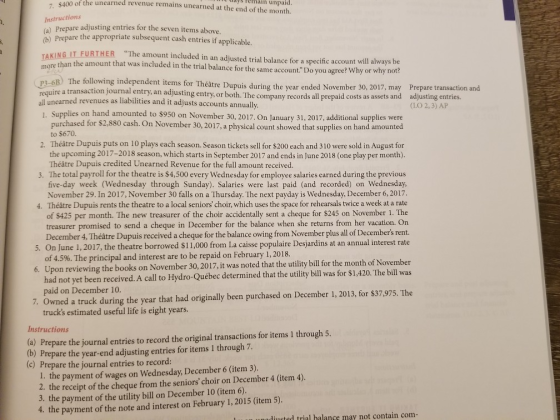 I ways remain unpaid. $400 of the unearned revenue remains unearned at the end of the month. Instructions (a) Prepare adjusti
