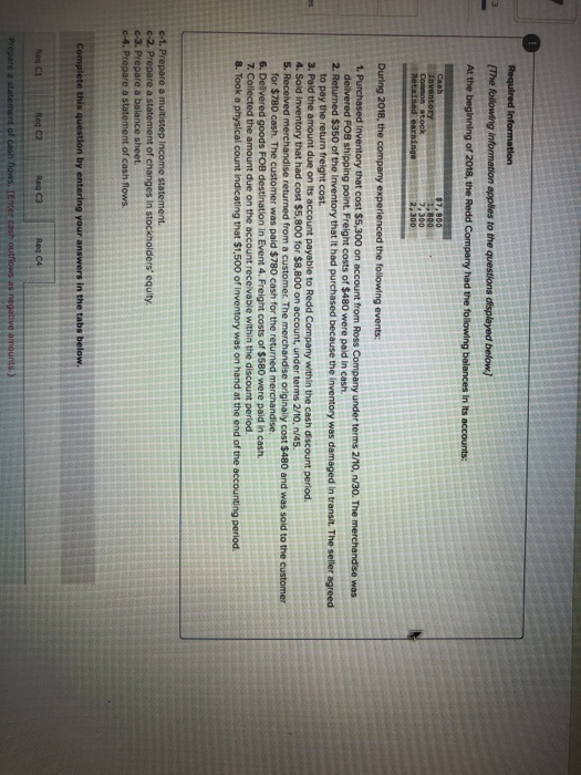 Required Information [The following information applies to the questions displayed below.) At the beginning of 2018, the Redd