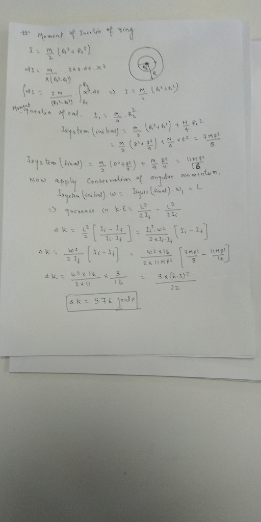 # Moment of inerts of sing 41 BA Isystem (initial) = m (AA) + 1 R2 Isystemen (formal) : (84) + - Now apply Conservation of an